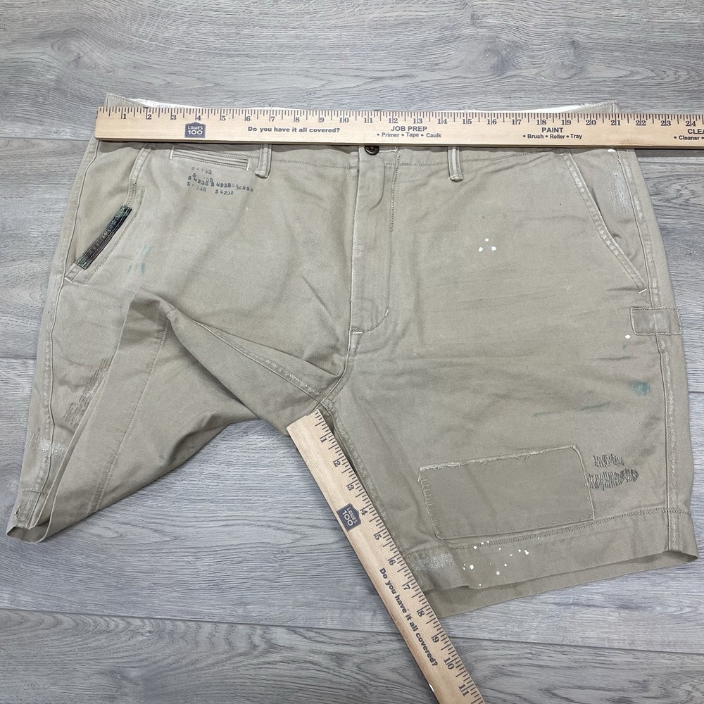 Polo Ralph Lauren Khaki Distressed Shorts Men Sz 40 Military Style Patches - Picture 5 of 11